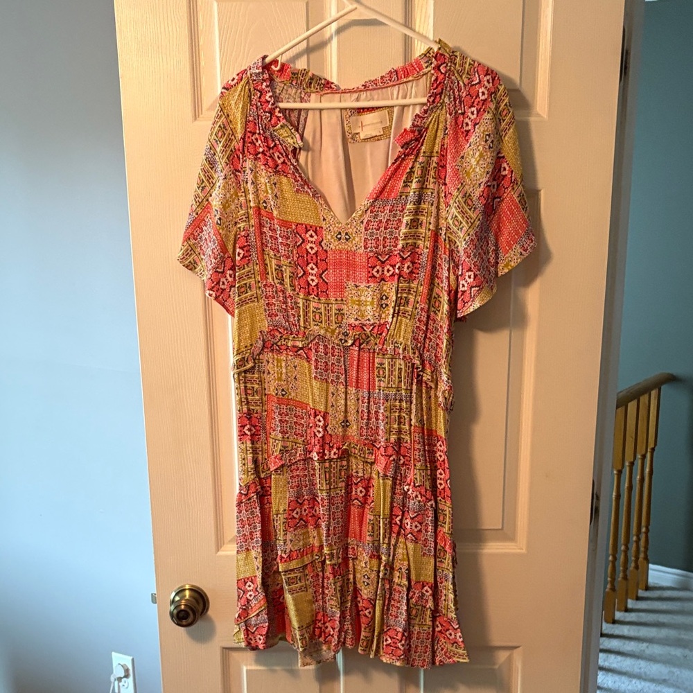 Anthropologie Red and Yellow Patchwork Mini Dress